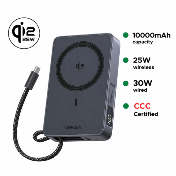 UGREEN 10000mAh 25W Qi2 Magflow Magnetic Wireless Power Bank – 1 Year Warranty